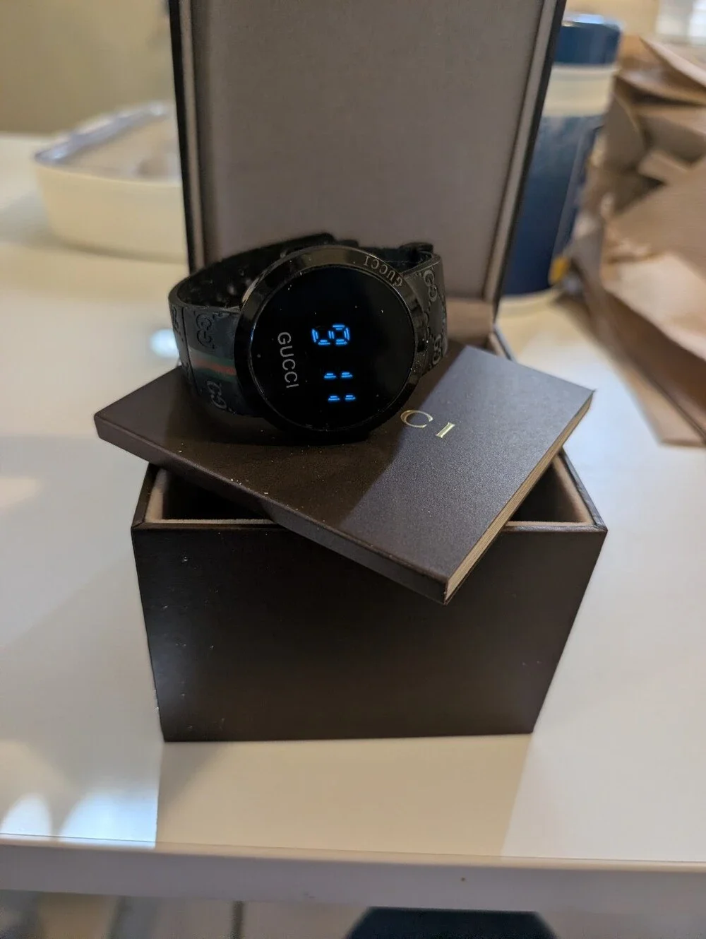 Gucci Black LED Watch with Signature Web Stripe